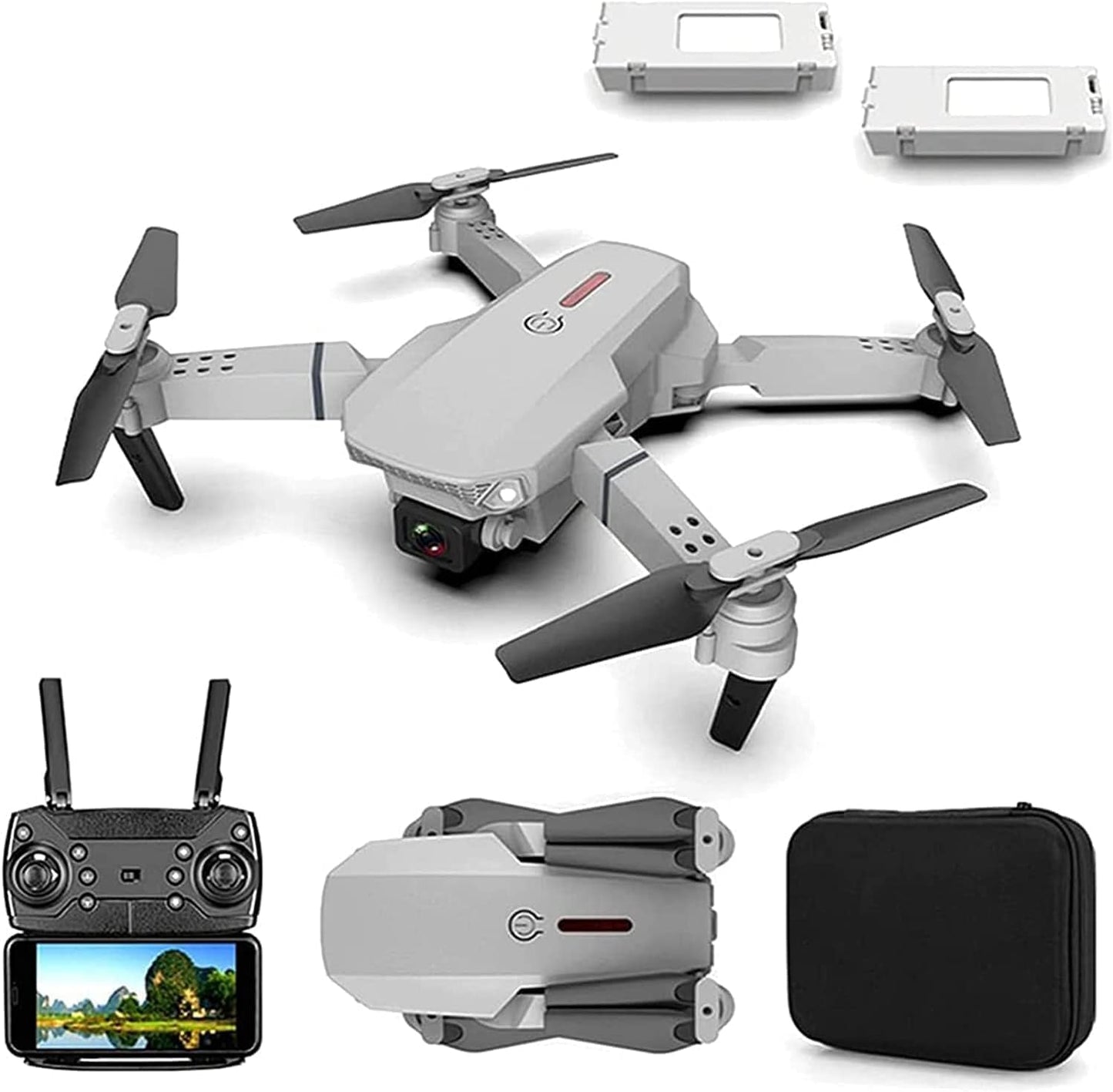 Mini Drone FERIAK88 4K - 2 Camaras - Control Remoto - 2 Baterias - Gris