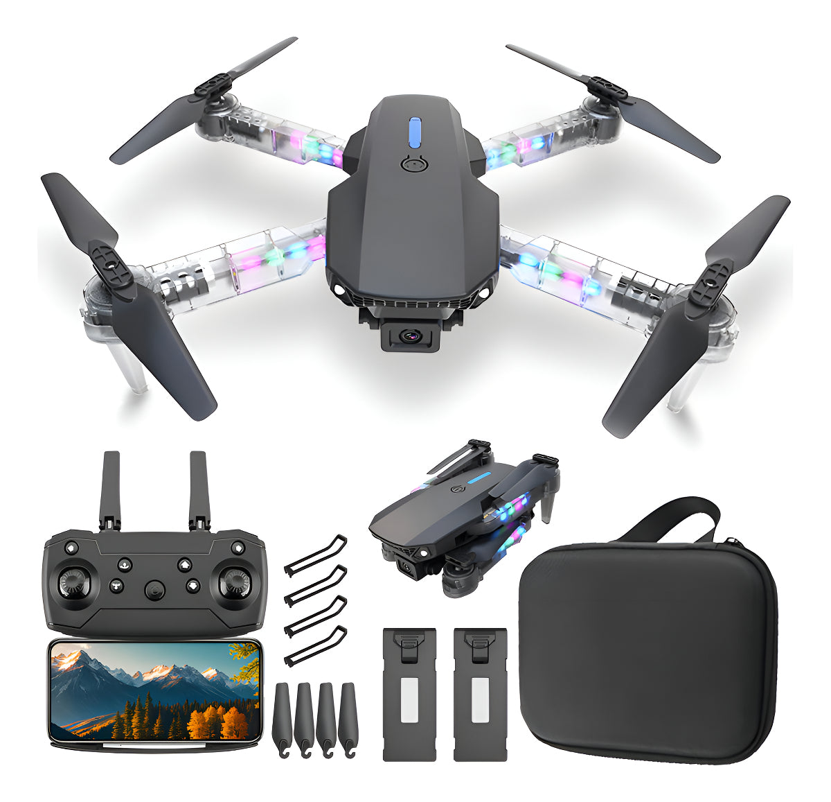 Mini Drone FERIAT88 4K - 2 Camaras - Control Remoto - 2 Baterias - Negro